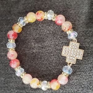 HANDMADE IN TURKEY PINK CROSS GOLD BRACELET